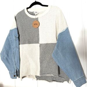 BiBi Patchwork Sweater with Blue Denim Sleeves